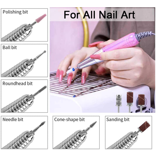 Nail Drill Pink Bling Portable Rechargeable Cordless Nail Drill 35000Rpm